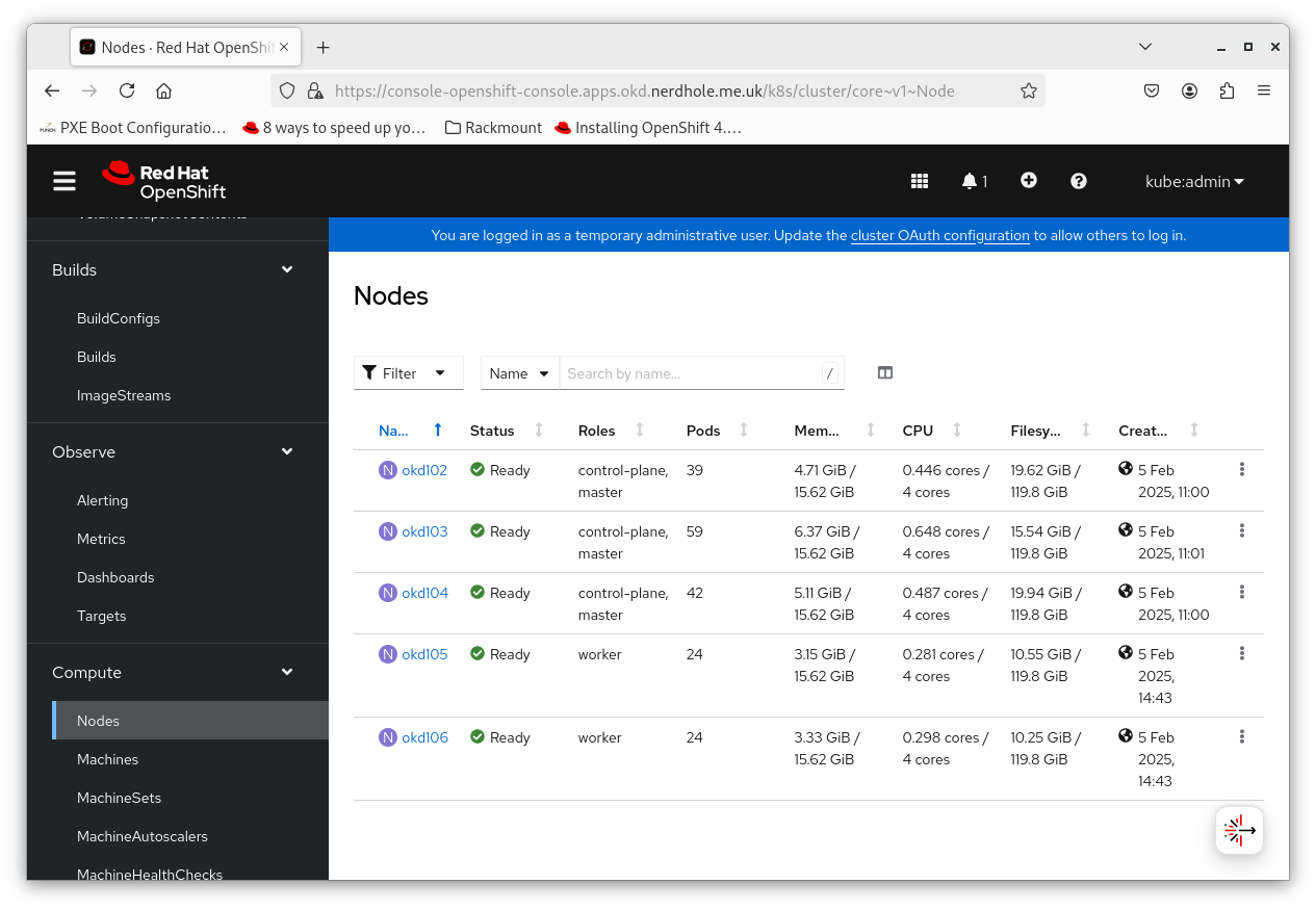 OpenShift console for the Nerdhole